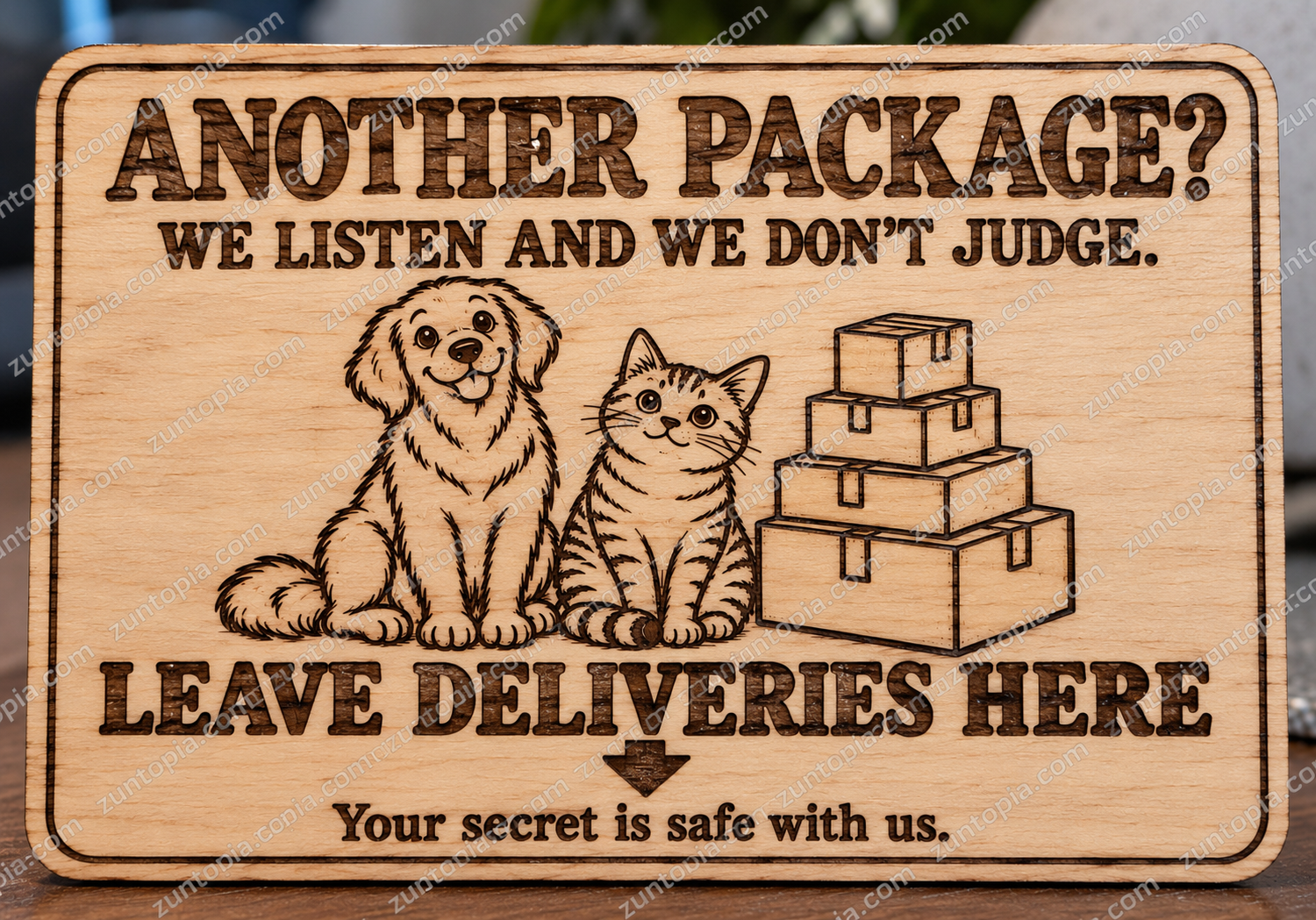 Laser Engraved Wooden Package Delivery Signs – Funny Porch Decor