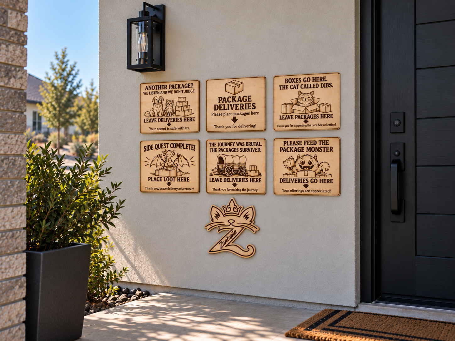 Laser Engraved Wooden Package Delivery Signs – Funny Porch Decor